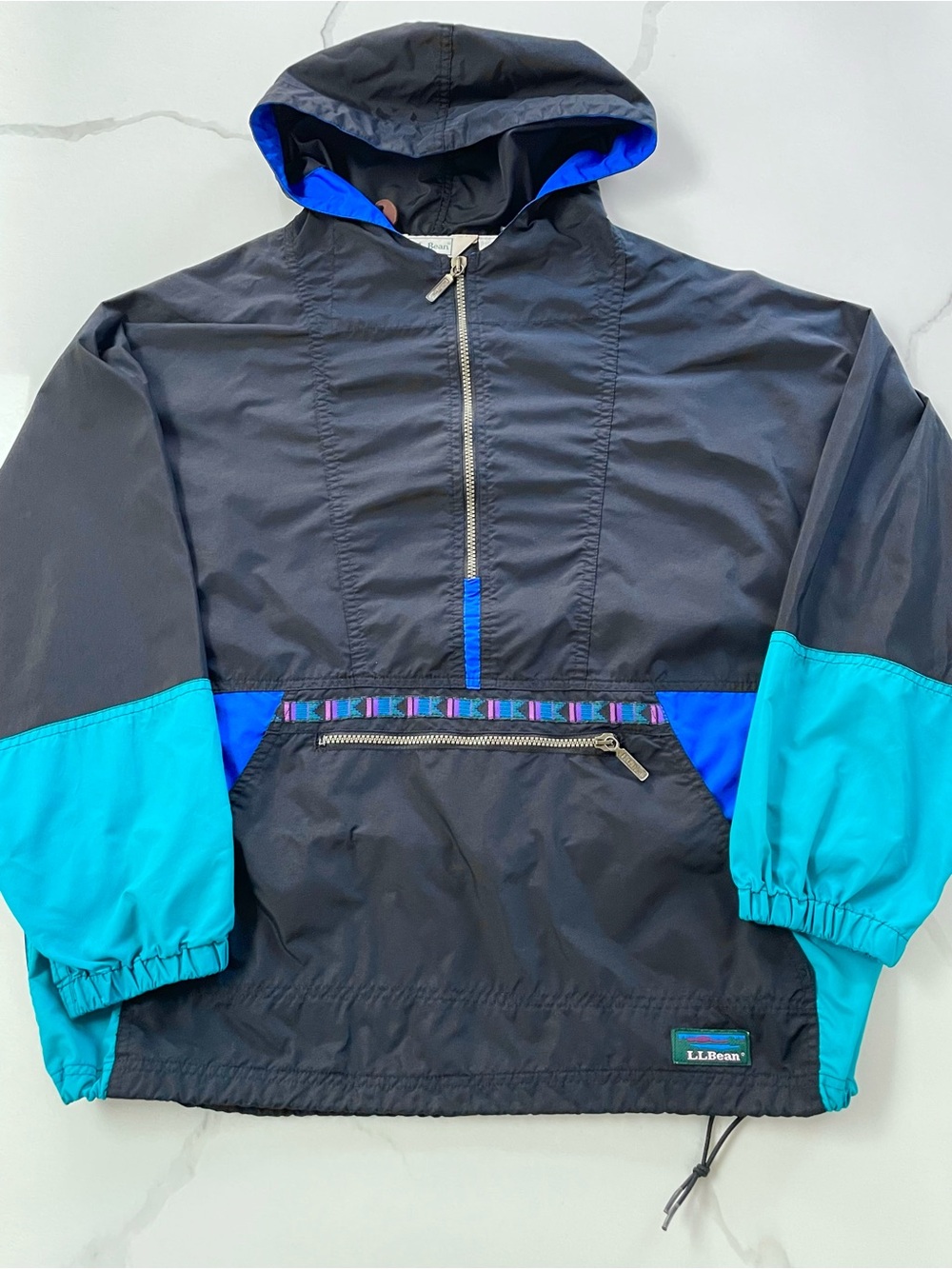 Vintage 1990s Lands End Aztec-Trim Half Zip Anorak Windbreaker Jacket, Size L